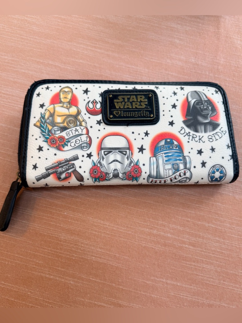 Loungefly Star Wars Tattoo Wallet Boba Fett Death Vader Chewie Leia R2D2 Zip 8x4